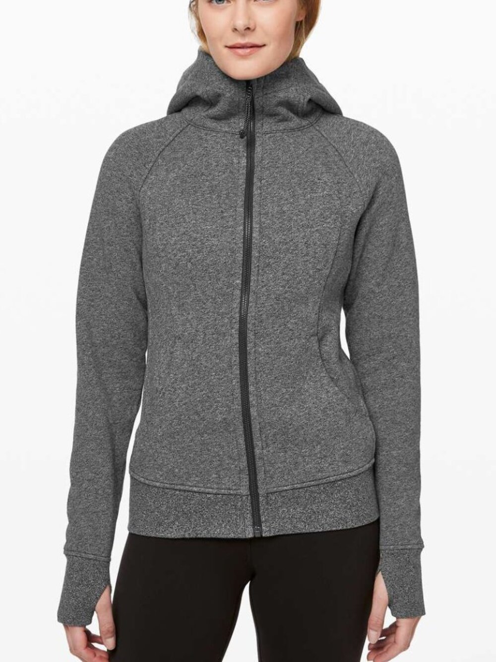 Lululemon Scuba Hoodie Light Cotton Fleece Heathered Speckled Black Size 12 L